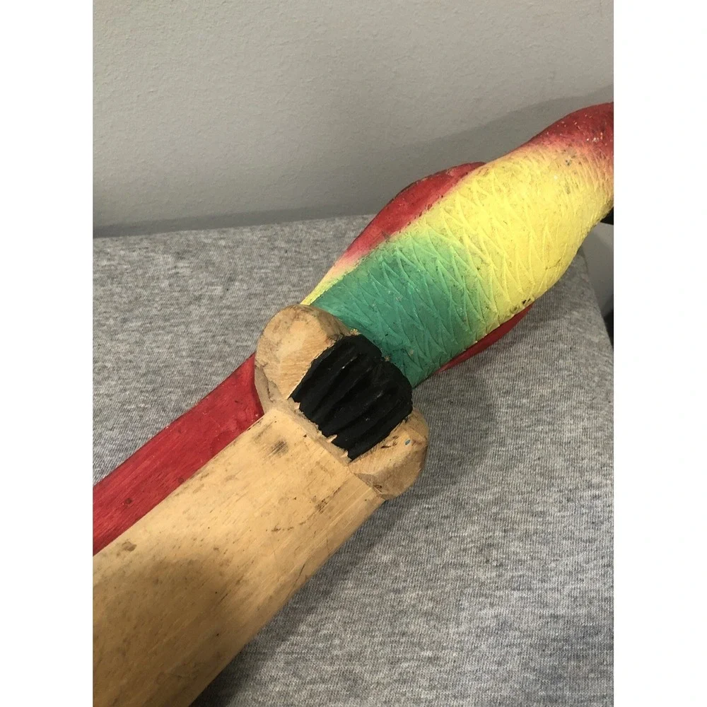 HandCarved Wood Parrot Sculpture Colorful Tropical Bird Decor 13